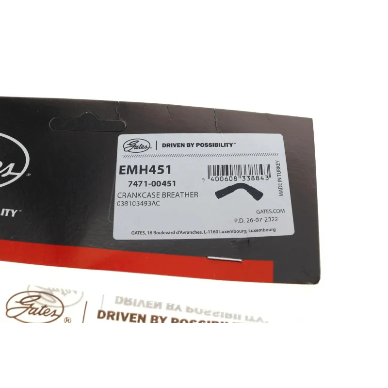 Патрубок вентиляції картера GATES EMH451 для Skoda Fabia, VW Caddy III 1.9TDI 2004-2010, 16.5/23 мм