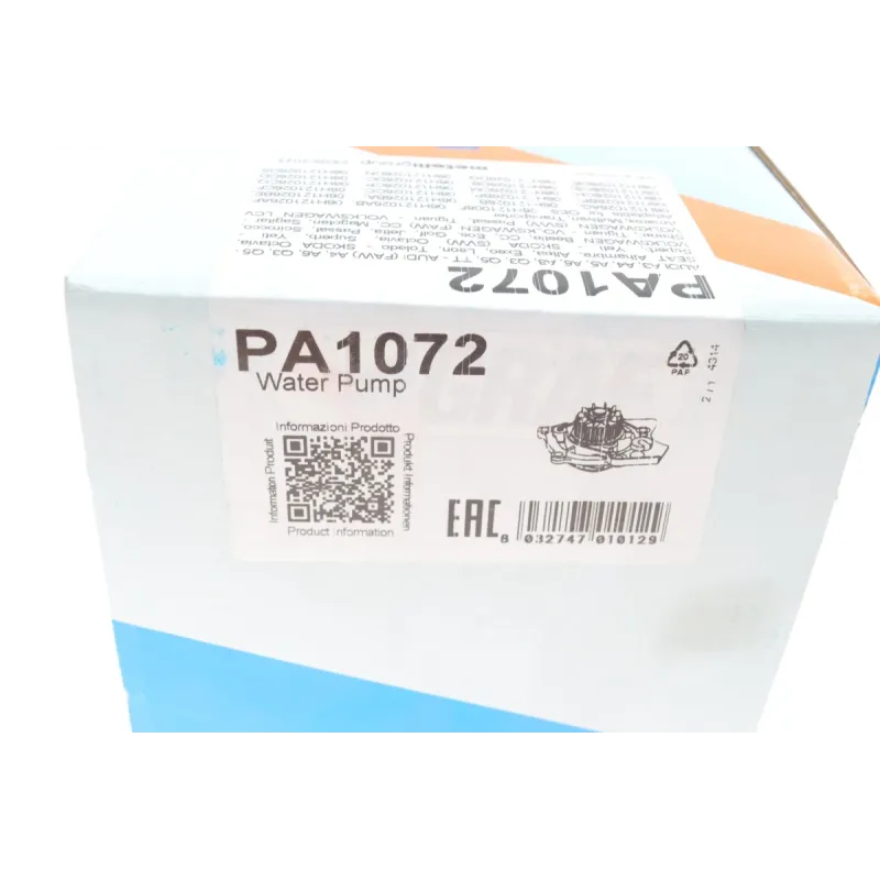 Помпа води GRAF PA1072 для Audi A3, VW Passat, Skoda Octavia 1.8-2.0TFSI/TSI 2004- (29 зубців)