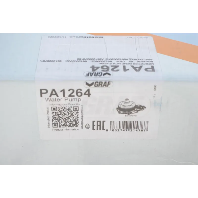 Помпа води GRAF PA1264 для Mercedes-Benz Sprinter 906 2.2CDI OM651 2006-, 9 лопатей, 6 кан.