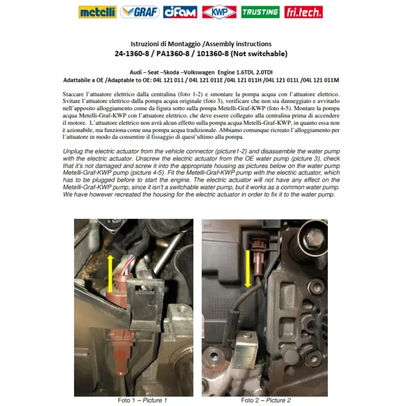 Помпа води GRAF PA1360-8 для Audi A3/A4, VW Passat/Golf 1.6/2.0TDI 2013-, 7 лопатей, Ø шкива 54.1 мм