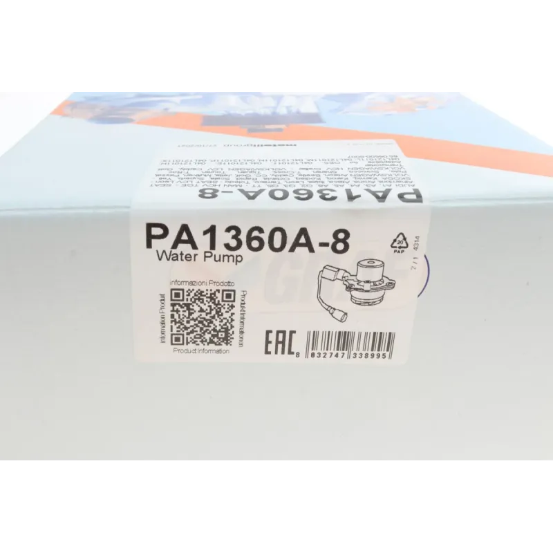 Помпа води GRAF PA1360A-8 для Audi A3, VW Golf 1.6/2.0TDI 2012-, 7 лопатей, з датчиком