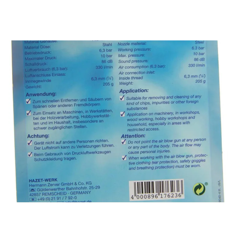 Пневмопістолет продувний HAZET 9040-4 з насадкою L-112 мм