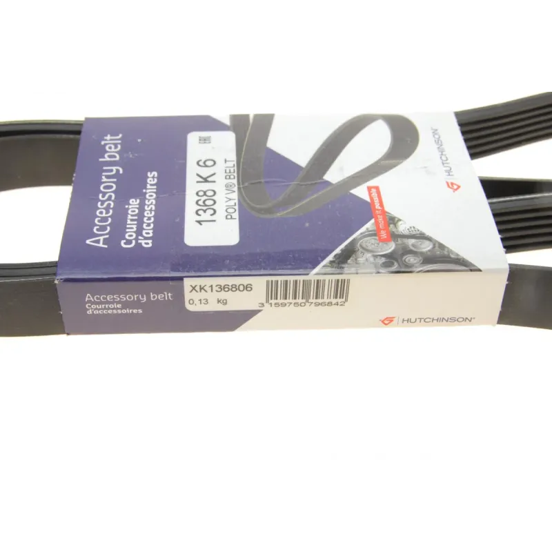 Ремінь генератора HUTCHINSON 6PK1368 для Fiat Doblo, Opel Combo, Citroen Aircross, 1368 мм