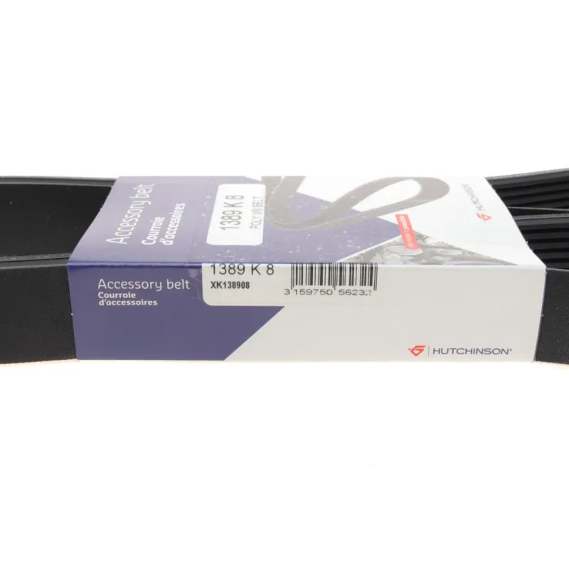 Ремінь генератора HUTCHINSON 1389 K 8 для BMW X5 (F15/F85) X6 (F16/F86) 3.5i 2013-, 8 ребер, 1389 мм