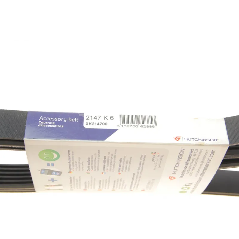 Ремінь генератора HUTCHINSON 6PK2147 для VW LT 2.5 TDI 1999-2006 (+AC), 2147 мм