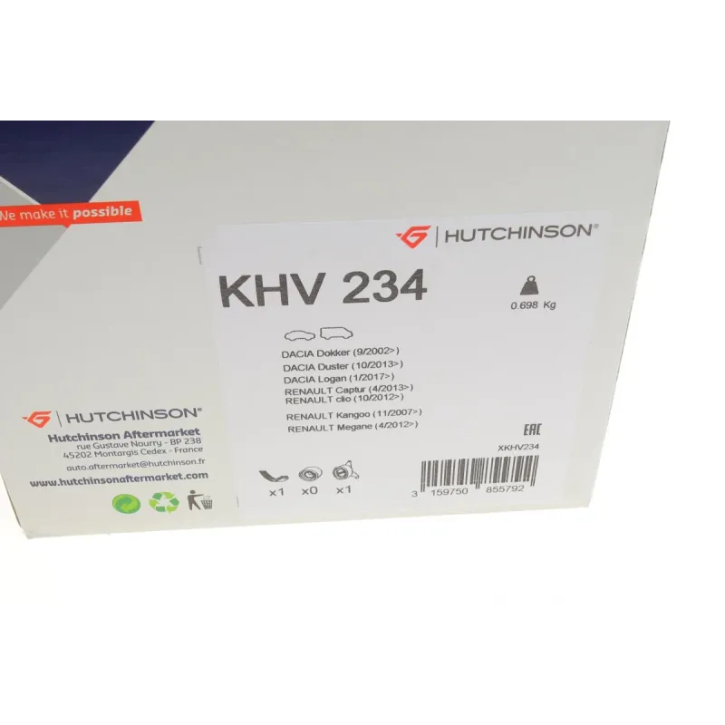 Комплект ременя генератора HUTCHINSON KHV 234 для Renault Kangoo 1.5dCi 2009-, Dacia Dokker, Mercedes-Benz Citan