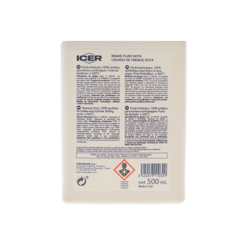 Рідина гальмівна DOT4 ICER 950002 0.5л