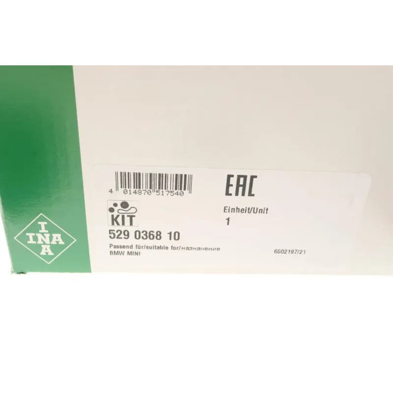 Комплект ременя генератора INA 529 0368 10 для BMW 3 (E90) 318d/320d 2005-2011, 6 ребер, 1817 мм