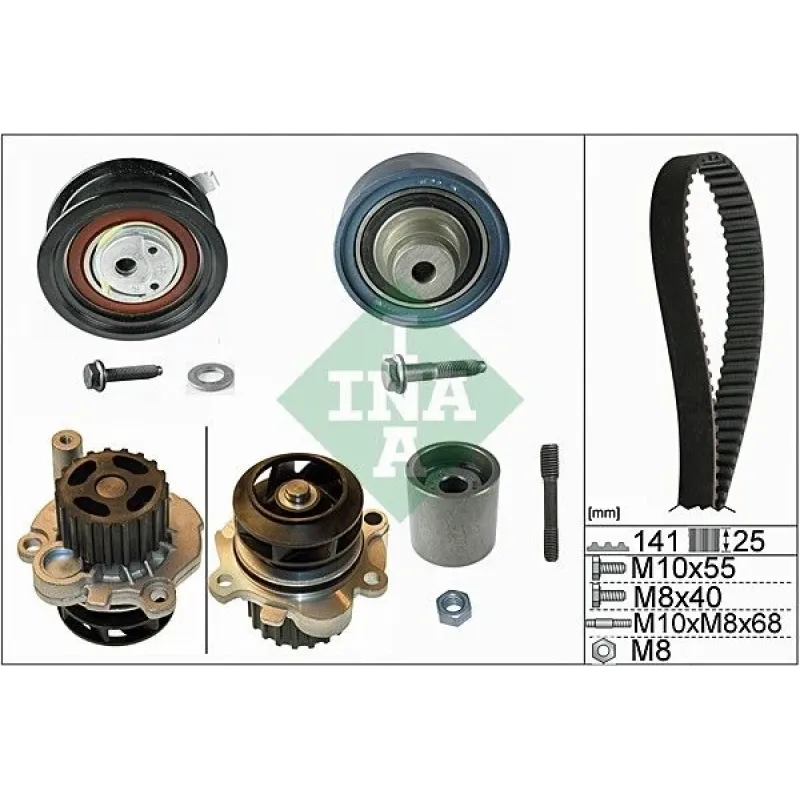 Комплект ГРМ з помпою INA 530 0361 31 для Skoda Octavia 1.9 TDI, VW Golf IV 1.9 TDI 1996-2005, 141 зубців, 25 мм