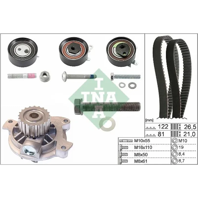 Комплект ГРМ з помпою INA 530 0483 30 для Volkswagen LT 2.5 TDI, VW T4 2.5 TDI, 122/81 зубців, 26.5/21 мм