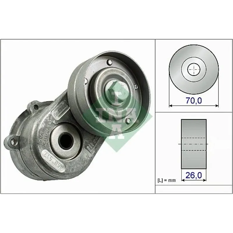 Натяжник ременя генератора INA 534 0448 10 для Chrysler Grand Voyager, Jeep Cherokee 2.5/2.8 CRD 2000-2008, 70x26 мм