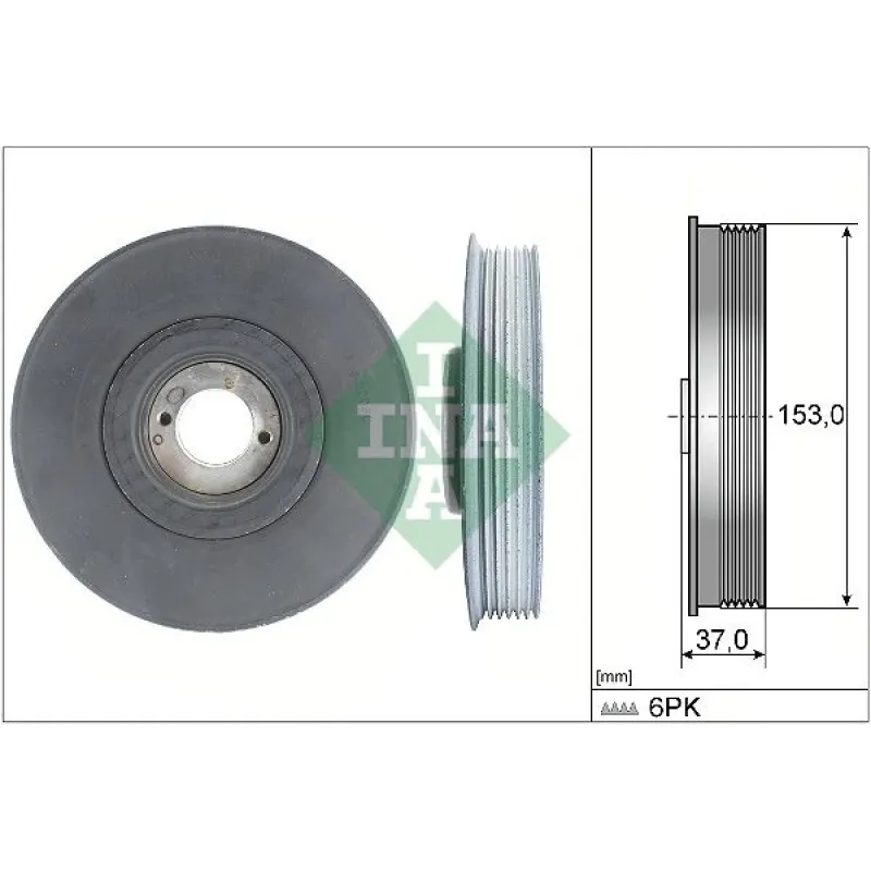 Шків колінвалу INA 544 0039 10 для Citroen Berlingo, Jumpy, Peugeot Expert 1.9D/2.0HDI 1998-2005 (6 канавок, Ø153мм)