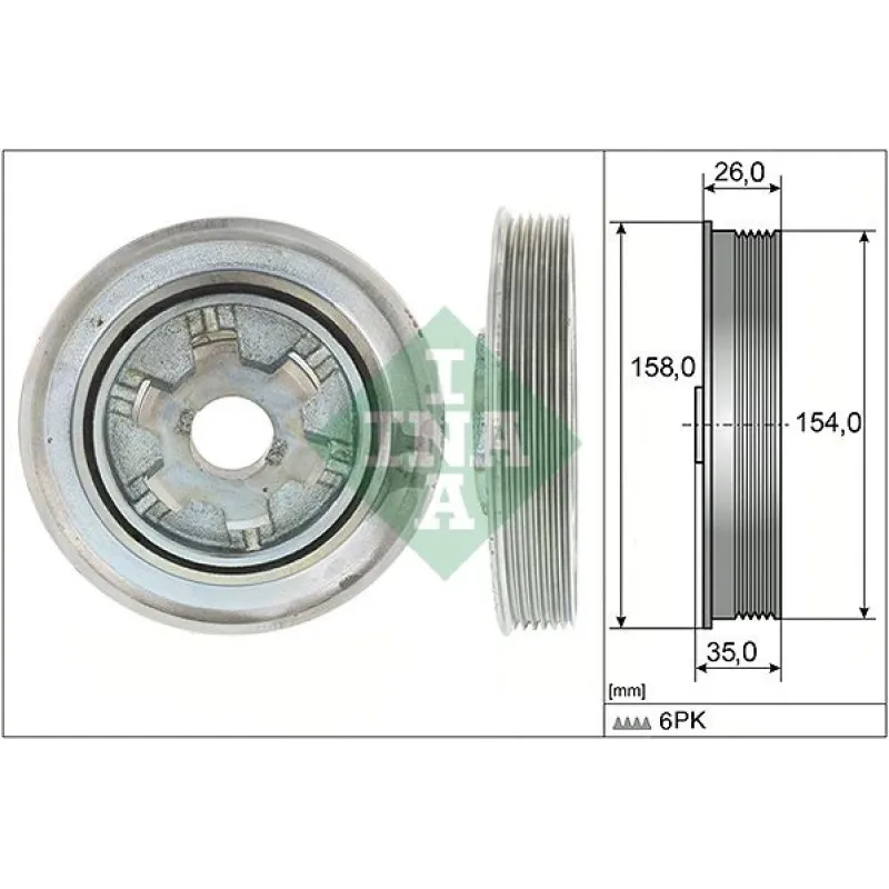 Шків колінвалу INA 544 0112 10 для Ford Mondeo, Land Rover Freelander 2.2 TDCi/TD4 2006-2014, 6 канавок, 154 мм