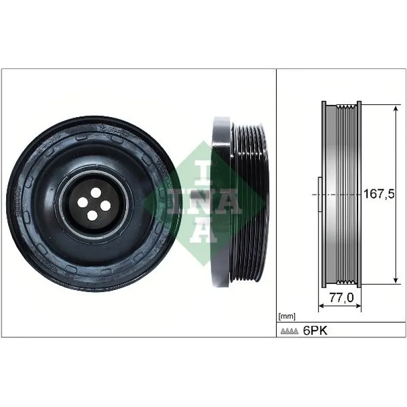 Шків колінвалу INA 544013710 для BMW 3 (E90/F30) 1.6-2.0 d 07-, N47/M47, 168 мм