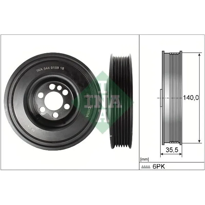 Шків колінвалу INA 544015910 для Audi A4/A6, VW Golf/Passat 2.0TFSI 6PK