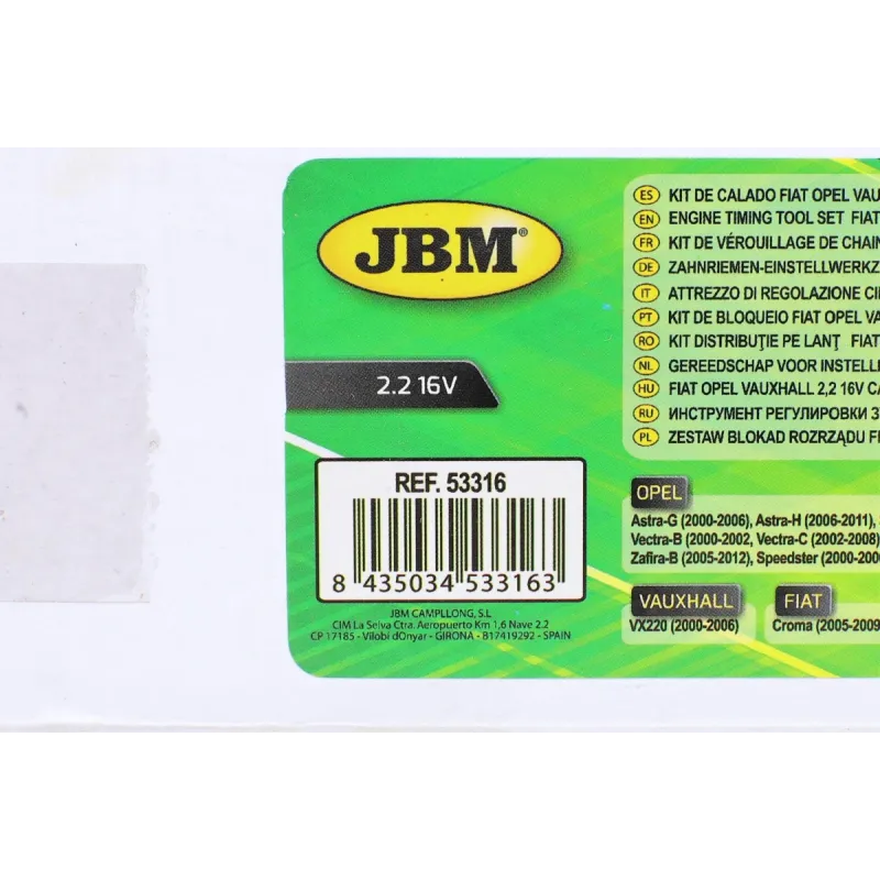 Інструмент для регулювання зубчастого ременя JBM 53316 для Fiat/Opel/Vauxhall 2.2 16V
