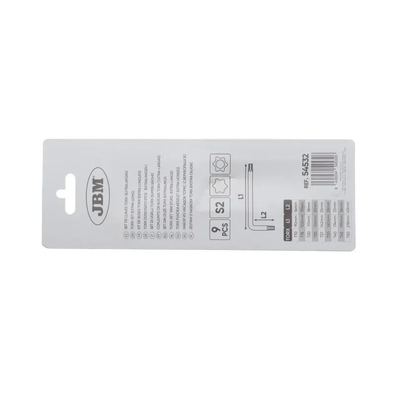 Набір Г-подібних ключів Torx T10-T50 (кольорові) JBM 54532