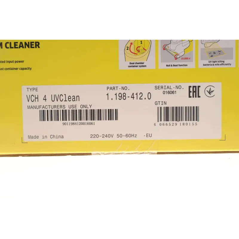 Пилосос ручний VCH 4 UVClean KAERCHER 1.198-412.0 дезінфікуючий з УФ-лампою