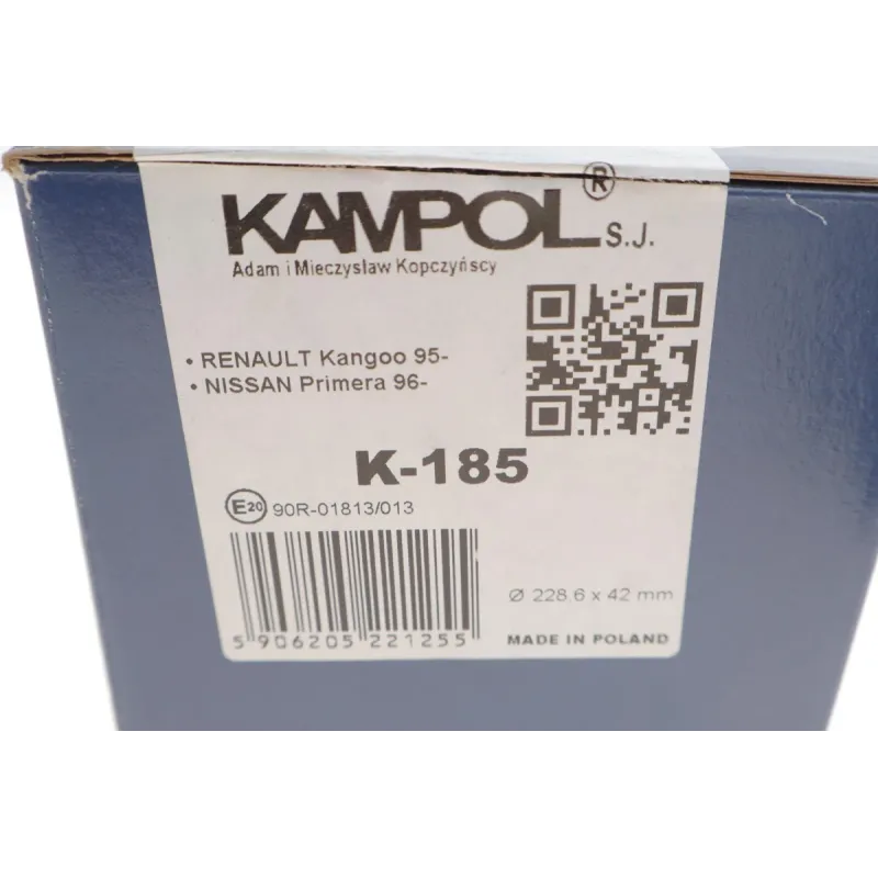 Колодки гальмівні задні KAMPOL K-185 для Renault Kangoo 1997-, Nissan Kubistar 2003-, 228.6x42 мм