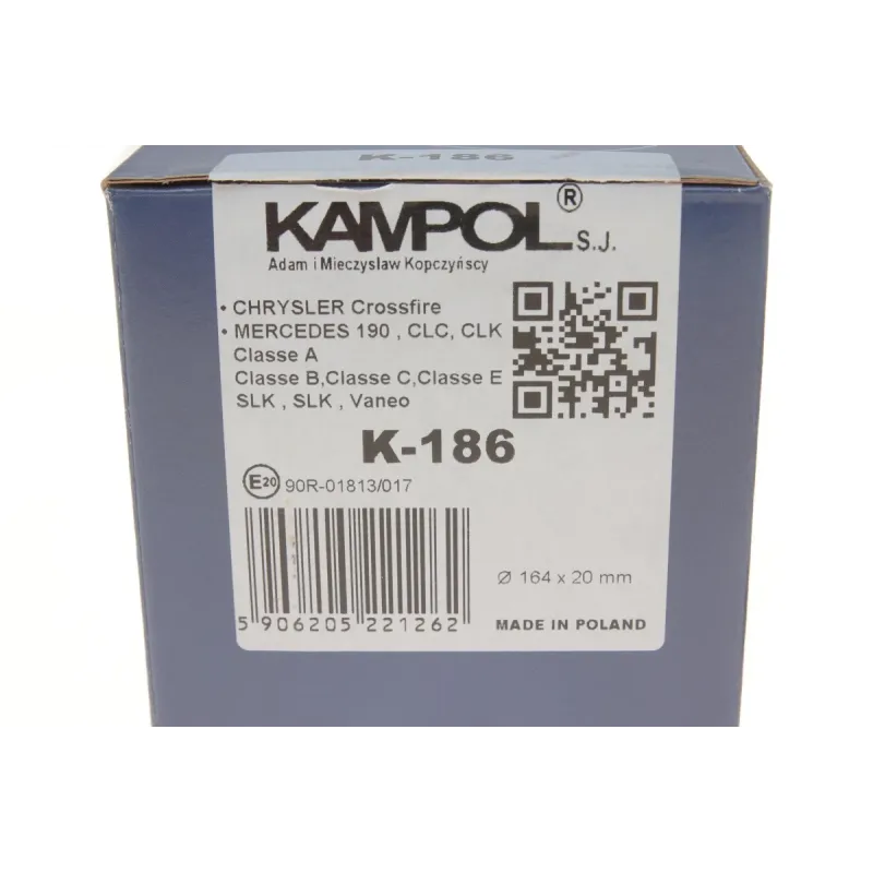 Колодки ручника KAMPOL K-186 для Mercedes-Benz 190 (W201), E-Class (W124/W210) 1996-2004, 164x20 мм