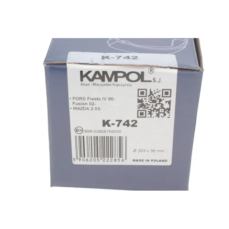Колодки гальмівні задні KAMPOL K-742 для Ford Fiesta V (JH_, JD_) 2001-2008, Fusion (JU_) 2002- (барабанні, 203x38 мм)