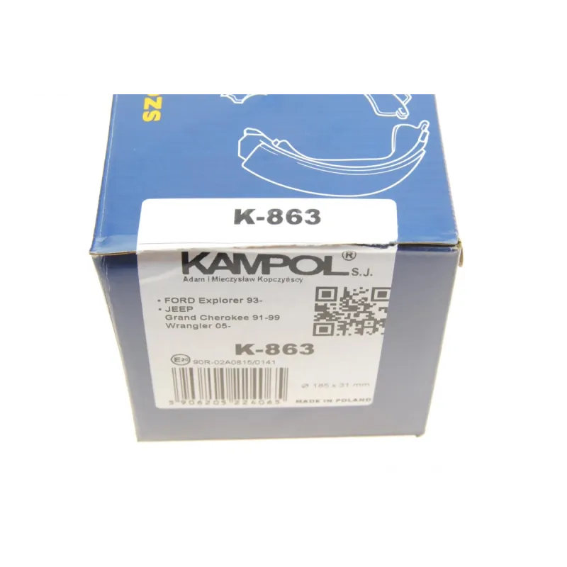 Колодки ручника KAMPOL K-863 для Jeep Grand Cherokee ZJ 1992-1999, Wrangler TJ 2002-2007, 184x30 мм