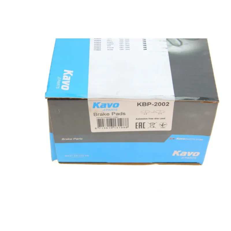 Колодки гальмівні передні KAVO PARTS KBP-2002 для Honda Accord 1993-2003, Civic 1997-2001, 149x53x17.5 мм