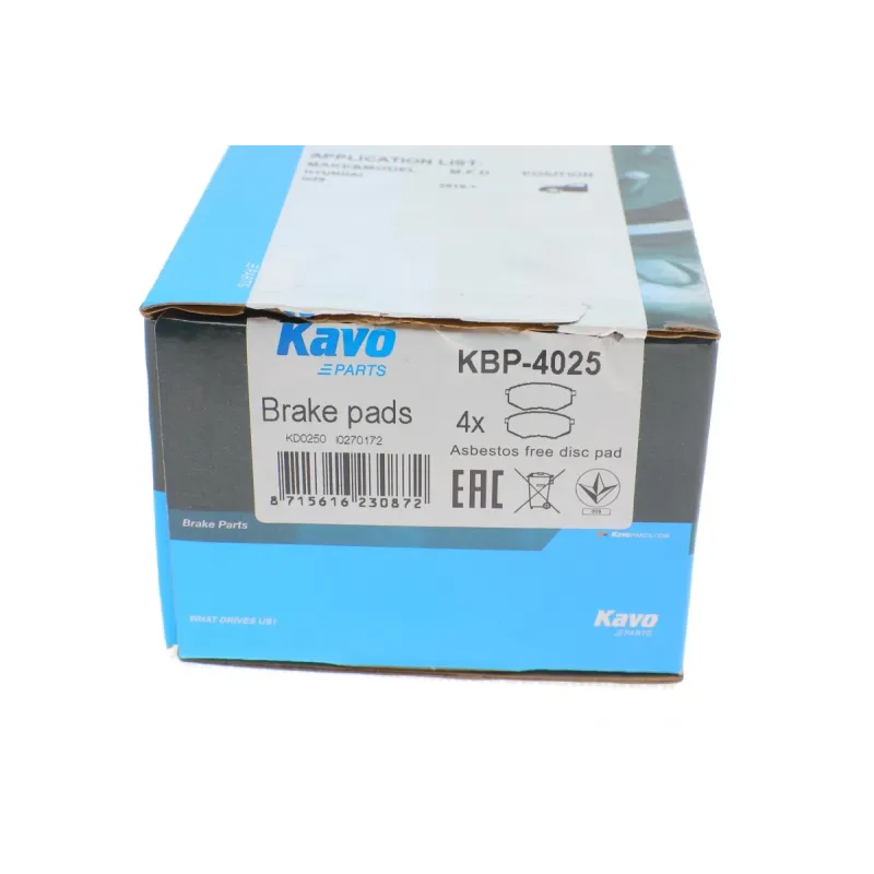 Колодки гальмівні передні KAVO PARTS KBP-4025 для Hyundai ix20, Kia Soul II, 130x56.4x16.9 мм