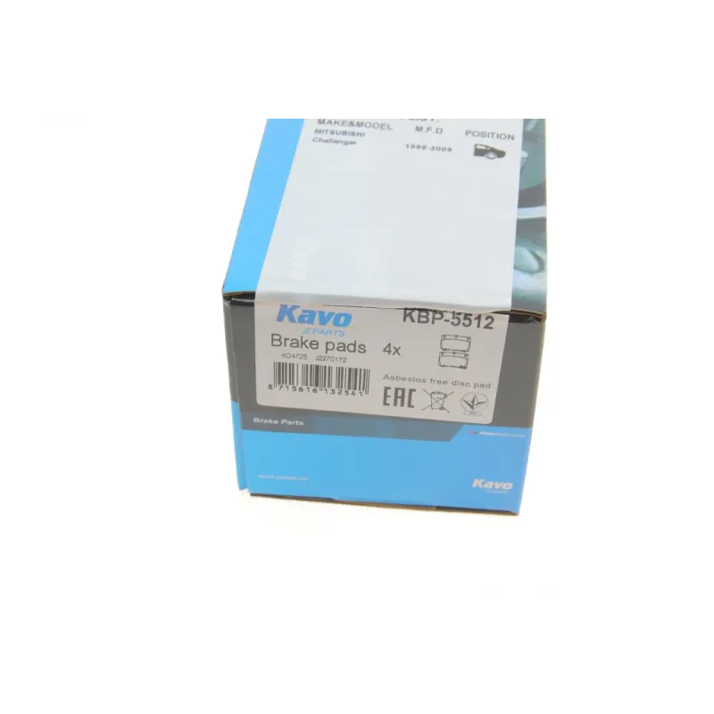 Колодки гальмівні задні KAVO PARTS KBP-5512 для Mitsubishi Pajero Sport III (KS_) 2015-, 15 мм