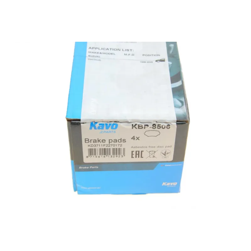 Колодки гальмівні передні KAVO PARTS KBP-8506 для Suzuki Grand Vitara 1998-2005, 15 мм