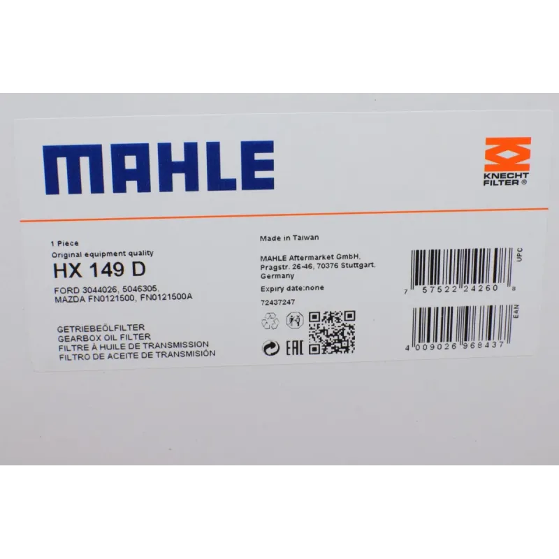Фільтр АКПП KNECHT HX 149D для Mazda 3, Ford Focus, 126x54.9 мм