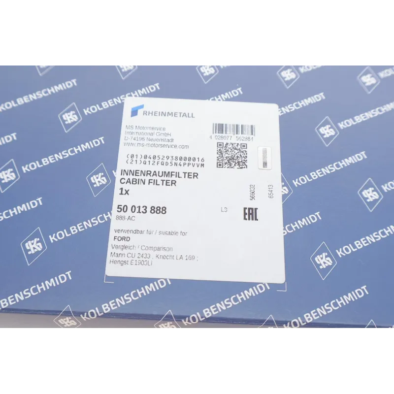 Фільтр салону KOLBENSCHMIDT 50013888 для Ford Fiesta V 2001-2008, Fusion 2002-н.в., 240x190x35 мм