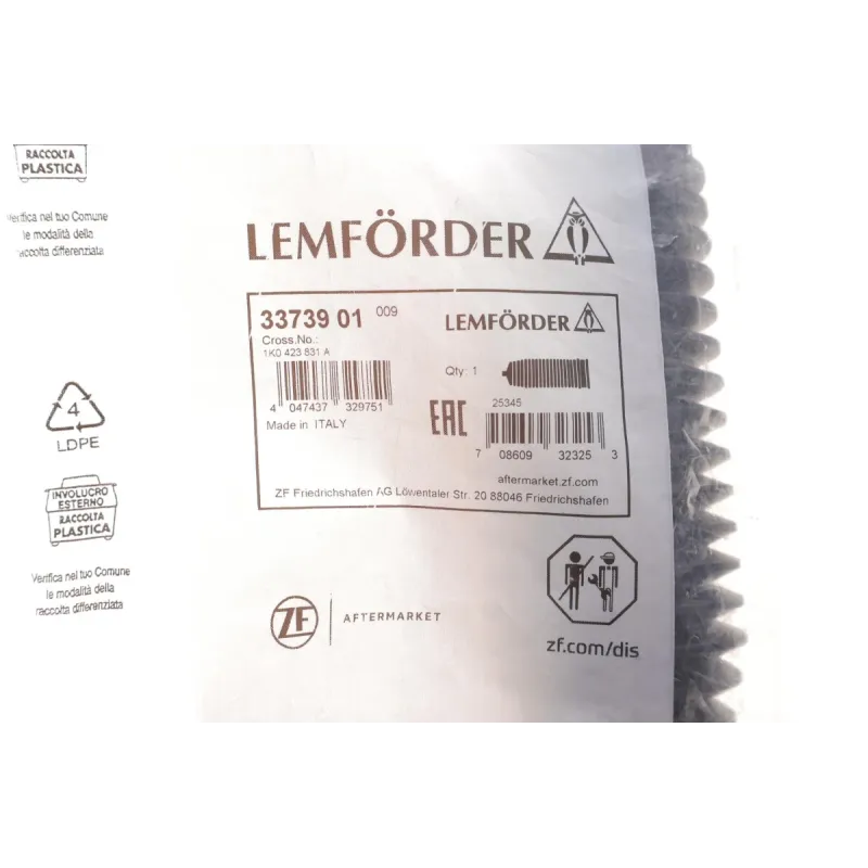 Пильник рульової рейки LEMFOERDER 33739 01 для VW Caddy 1.2-2.0 TDI/TSI 2003-, передній правий, 16x50x190 мм