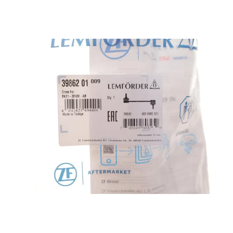 Тяга стабілізатора права LEMFOERDER 39862 01 для Ford Transit/Tourneo Custom 2.0-3.7 TDCi 2000-2023, 290 мм