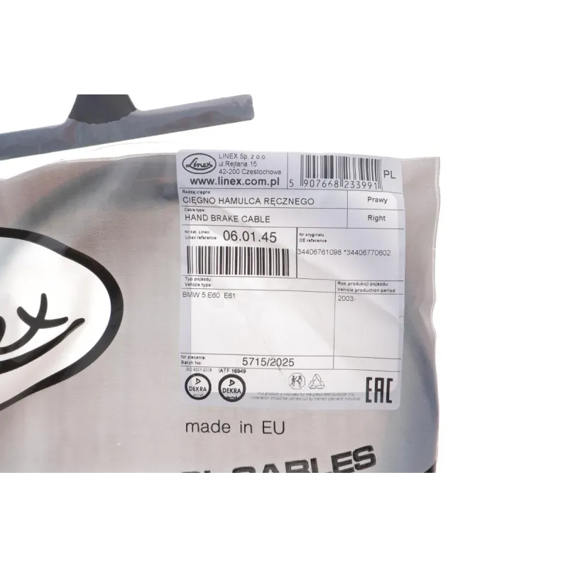 Трос ручника задній LINEX 06.01.45 для BMW 5 E60/E61 1673/1170 мм