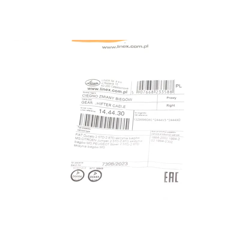 Трос куліси LINEX 14.44.30 праворуч для Fiat Ducato, Citroen Jumper 2.5/2.8D/TD 960/703 мм