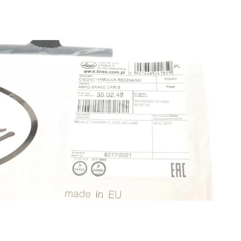 Трос ручника передній LINEX 35.02.48 для Renault Master III / Opel Movano B 2.3 dCi/CDTI 2010- (1086/575мм)