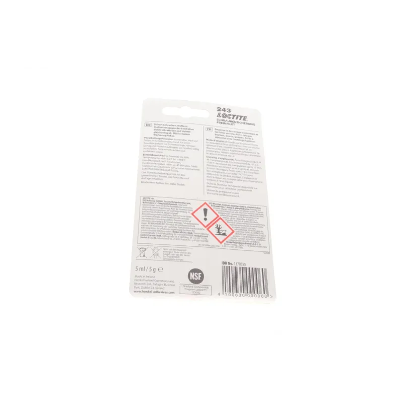 Фіксатор різьби LOCTITE 243 (синій) 5 мл (середньої фіксації), макс. діаметр різьби М36