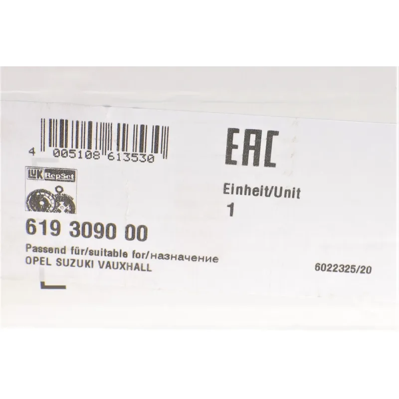 Комплект зчеплення LuK 619 3090 00 для Opel Agila B 1.2 2008-2014 (d=190mm) з вижимним підшипником