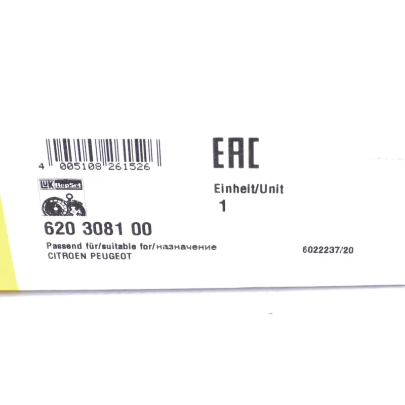 Комплект зчеплення LuK 620 3081 00 для Citroen Berlingo 1.9D 98-11, Peugeot Partner 1.9D 96-15, діаметр 200мм