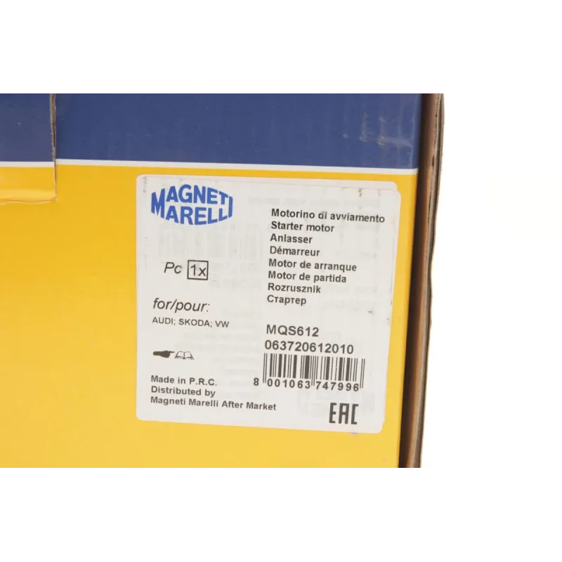 Стартер MAGNETI MARELLI 063720612010 для Audi A6 C4/C5 1.8/2.0 1994-2005 (1.1 кВт, z=9)