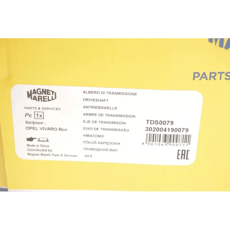 Піввісь передня ліва MAGNETI MARELLI 302004190079 для Renault Trafic, Opel Vivaro 1.9dCi 2001- (27x37.1x676)