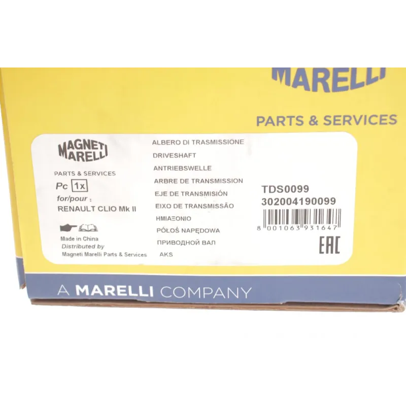Піввісь ліва MAGNETI MARELLI 302004190099 для Renault Kangoo 1.5dCi 2001-2010, 21x44x635 мм