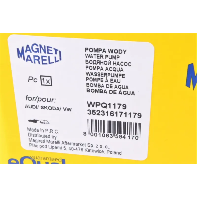 Помпа води MAGNETI MARELLI WPQ1179 для Audi 100/200/90 quattro 1985-1991