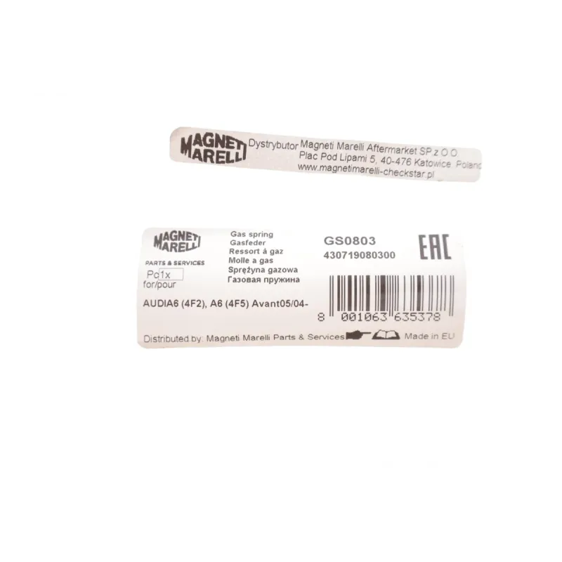 Амортизатор капоту MAGNETI MARELLI GS0803 430719080300 для Audi A6 C6 2004-2011, 720 мм