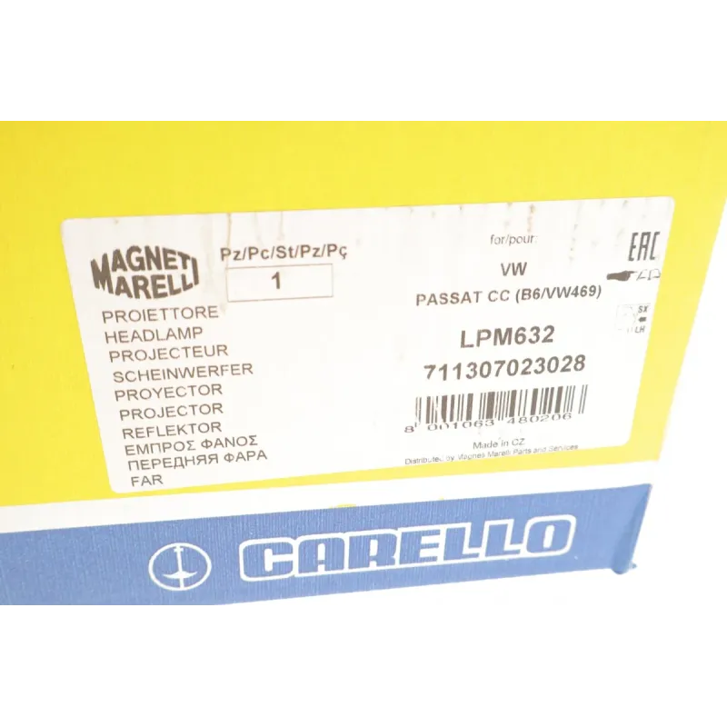 Фара ліва MAGNETI MARELLI 711307023028 для Volkswagen CC 2008-2012 (H7/H7)