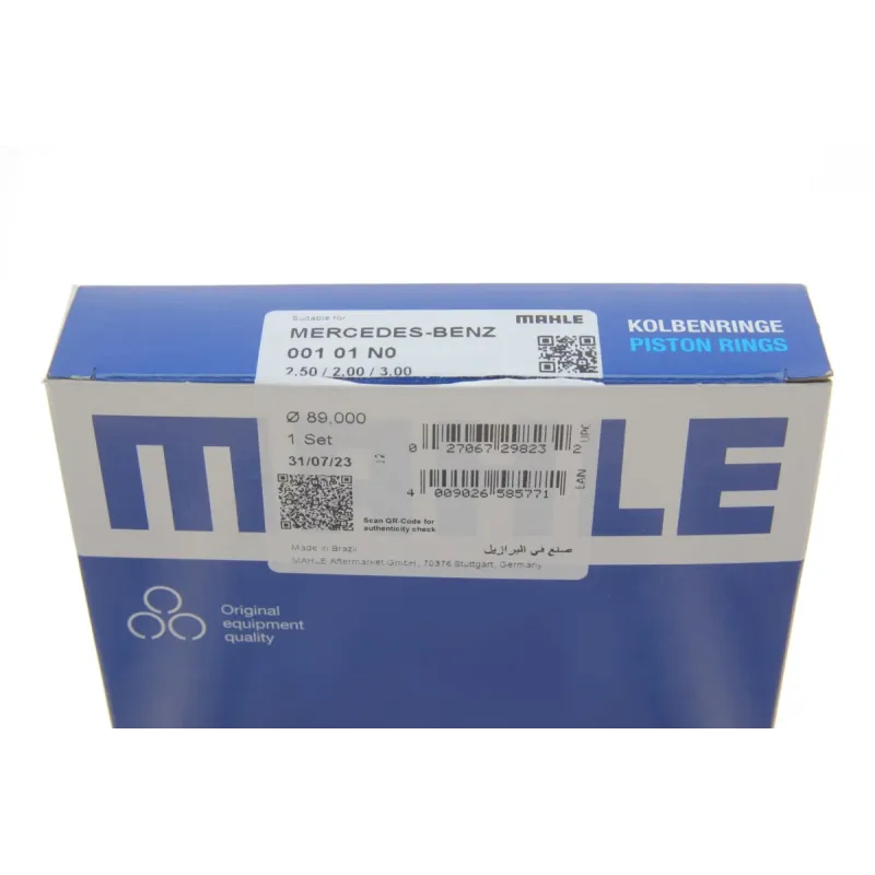 Комплект поршневих кілець MAHLE 001 01 N0 для Mercedes-Benz Sprinter 2.9TDI, 89.00mm STD