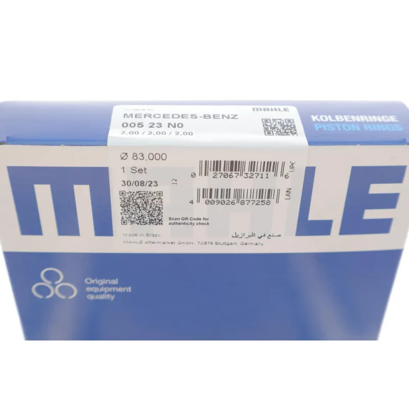 Комплект поршневих кілець MAHLE 005 23 N0 для Mercedes-Benz Sprinter OM642 (83.00mm/STD)