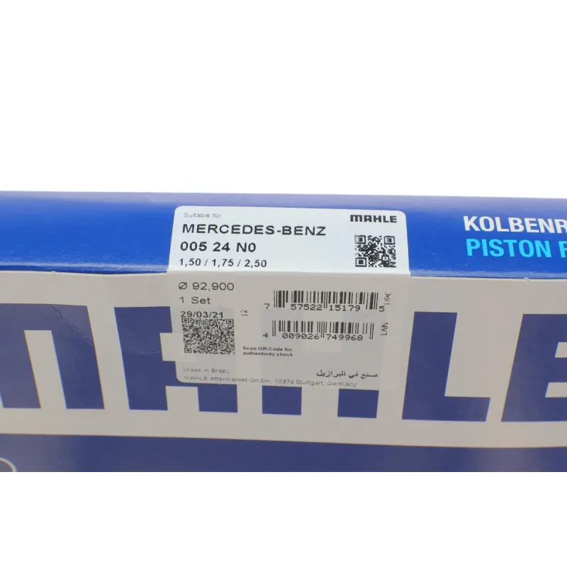 Комплект поршневих кілець MAHLE 005 24 N0 для Mercedes-Benz C-Class W203/W204, E-Class W211/W212, GLK-Class X204, 92.9 мм