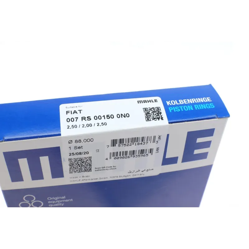 Комплект поршневих кілець MAHLE 007 RS 00150 0N0 для Fiat Ducato 2.3D 2006-, 88.00mm STD